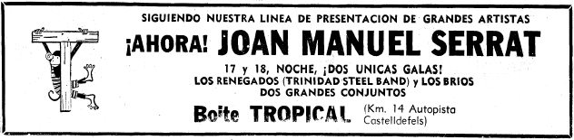 Anuncio de la Discoteca Tropical de Gav Mar publicado en el diario LA VANGUARDIA (16 de Julio de 1969)